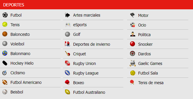 catalogo de deportes en marca apuestas