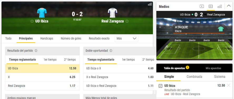 panel de apuestas en directo bwin