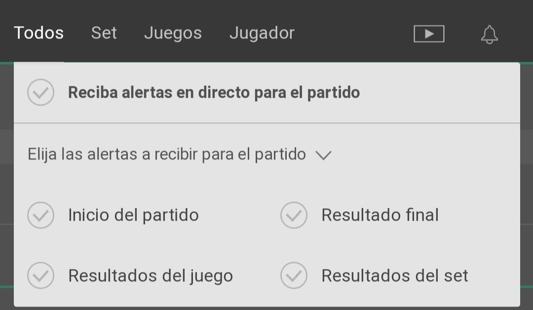 notificaciones push en tenis
