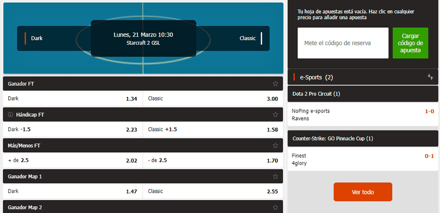 apuestas y cuotas Starcraft 2
