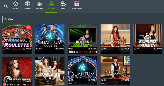Lobby ruleta en vivo Codere Casino