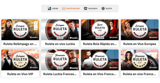 Lobby ruleta en vivo Luckia Casino