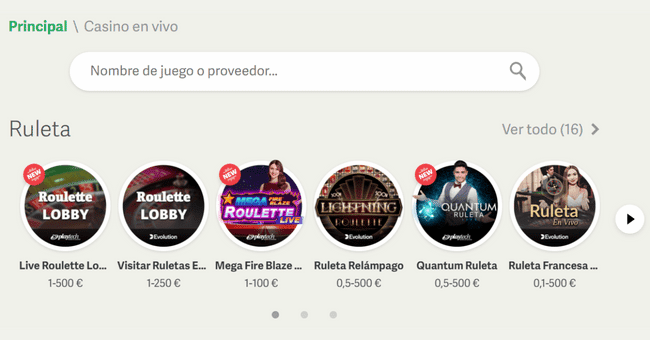 Lobby ruleta en vivo Paf Casino