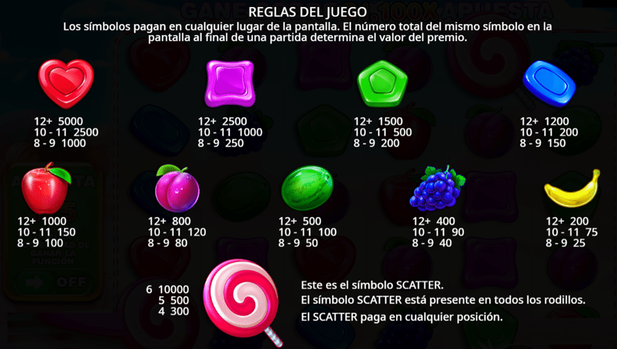 valores simbolos slot Sweet Bonanza