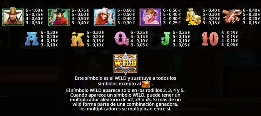 Valor de los simbolos Wild West Gold Megaways