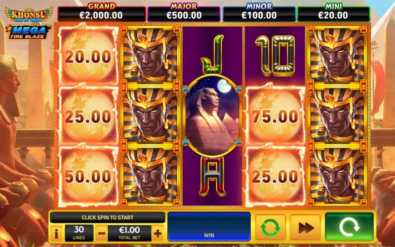 Diseño de la slot Khonsu God of Moon Mega Fire Blaze