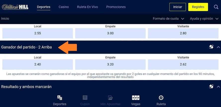 mercados 2 arriba de william hill