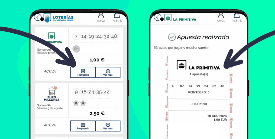 ejemplo versión móvil registro de apuestas en la app Loterías y Apuestas del Estado Online