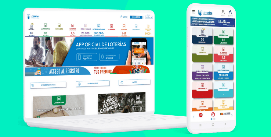 ejemplo versión móvil y ordenador de la web de Loterías y Apuestas del Estado Online