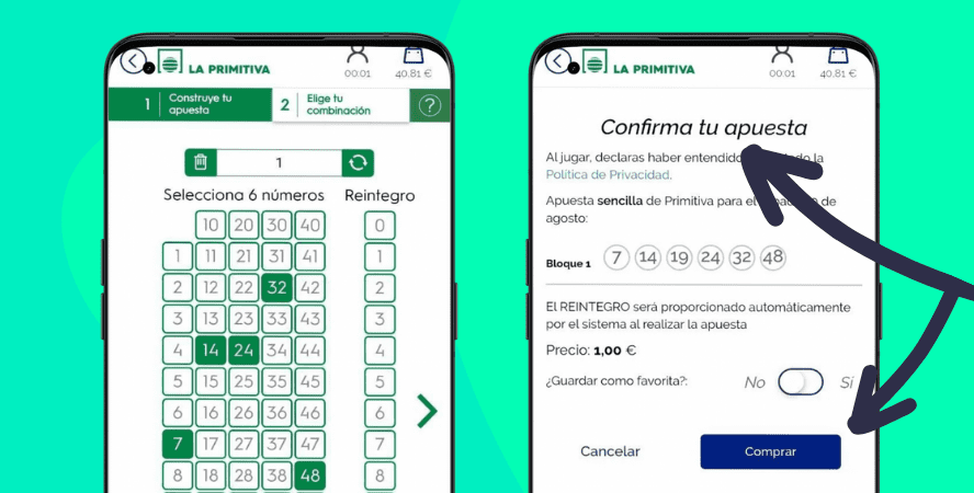 versión móvil confirmar apuesta y confirmar apuesta en la app Loterías y Apuestas del Estado Online