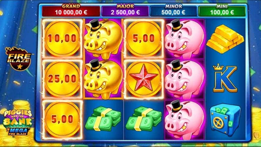 Diseño de la slot Mega Fire Blaze Piggies and the Bank
