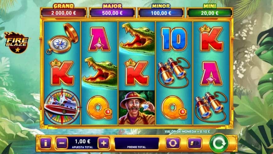 Diseño de la slot Adventure Trail Fire Blaze Jackpots