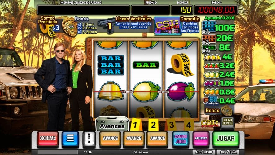 Diseño de la slot CSI Miami Juego Base