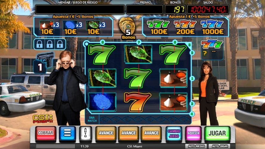 Diseño de la slot CSI Miami Juego Superior