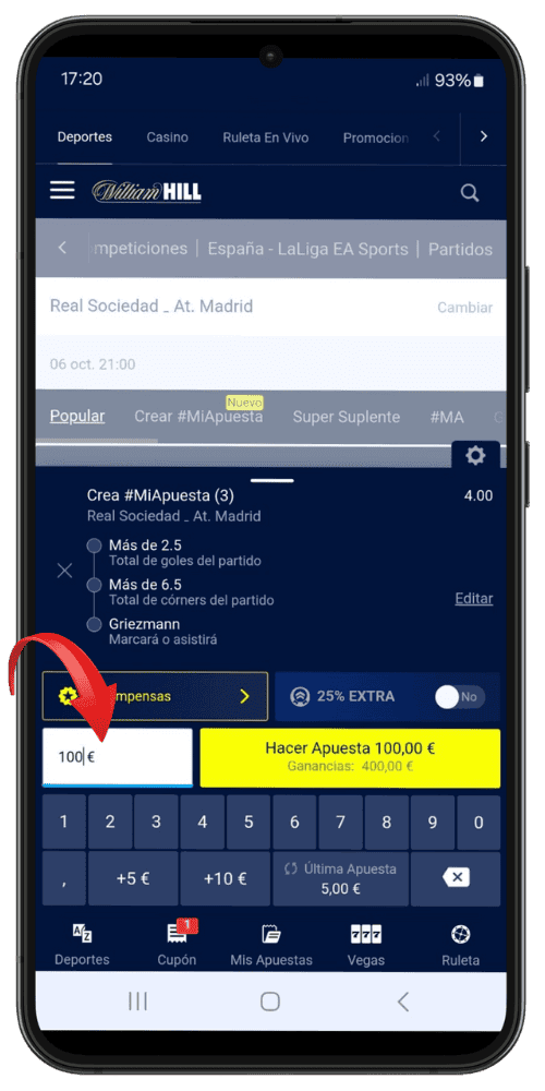 Ejemplo Ingresa la cantidad y coloca tu apuesta