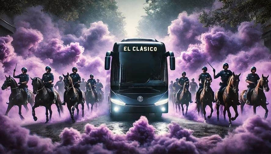 La previa de El Clásico autobus llegando al estadio