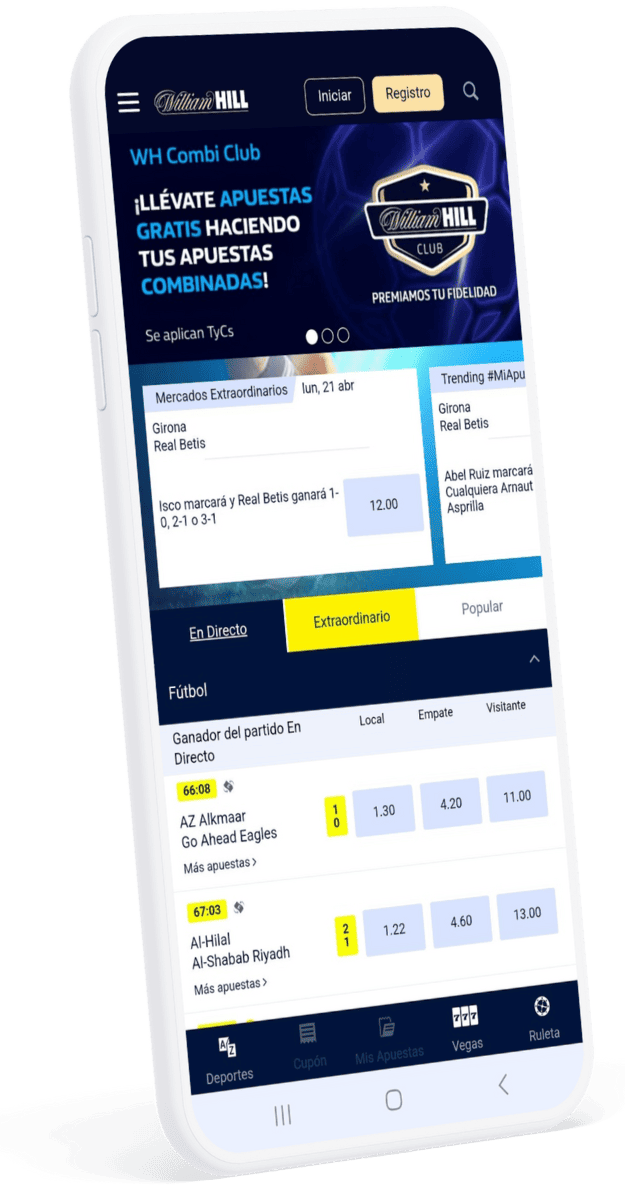 Vista de la interfaz móvil optimizada de William Hill en un smartphone
