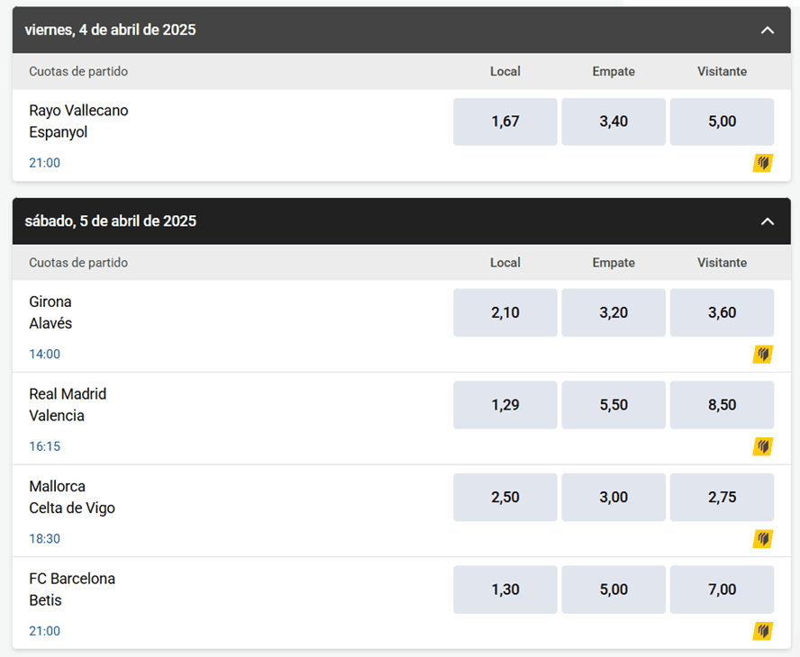 cuotas PokerStars Sports la liga 2025