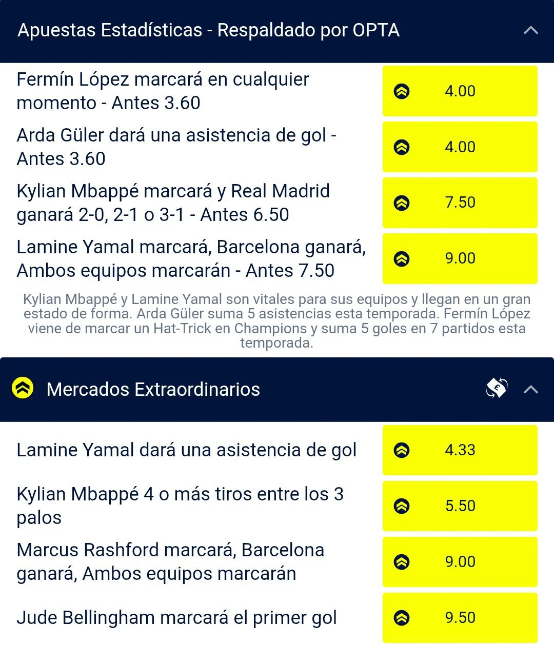 cuotas mejoradas El Clasico