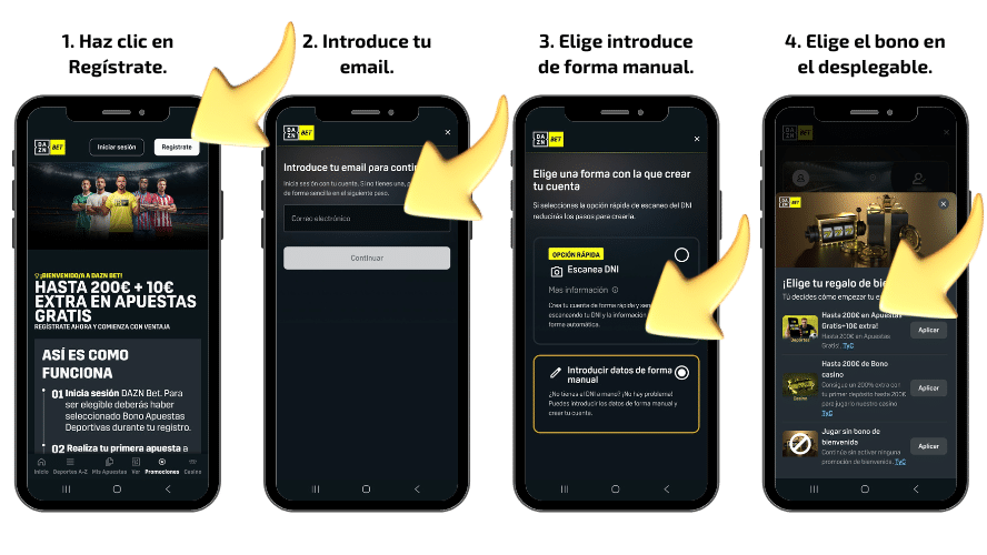 ejemplo de cómo activar el bono de apuestas deportivas de DAZN Bet
