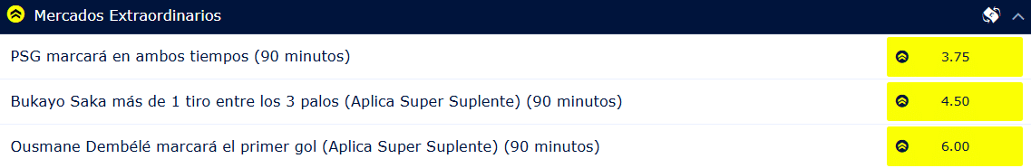 cuotas mejoradas william hill final champions 2026 PSG vs Arsenal