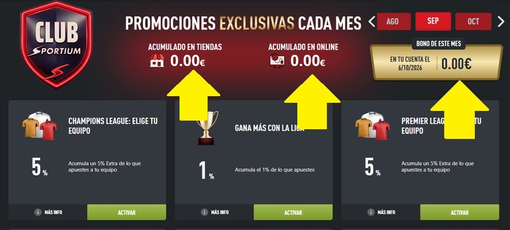como se acumulan las cantidades del club sportium